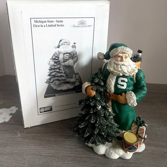 Vintage 1998 Michigan State Spartans Santa Collegiate Collection Statue 7.5” BOX - Picture 1 of 9